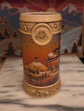 Vintage Miller Scenic Ceramic Stein in Tan and Orange